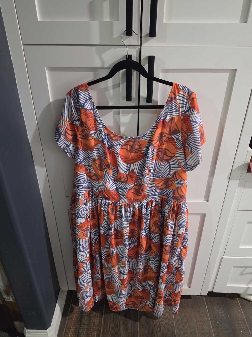 eshakti Orange & Navy Printed Scoop-Neck Midi Dress
